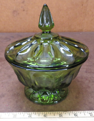 Vintage MCM Indiana Glass Candy Dish Point Green Very Nice