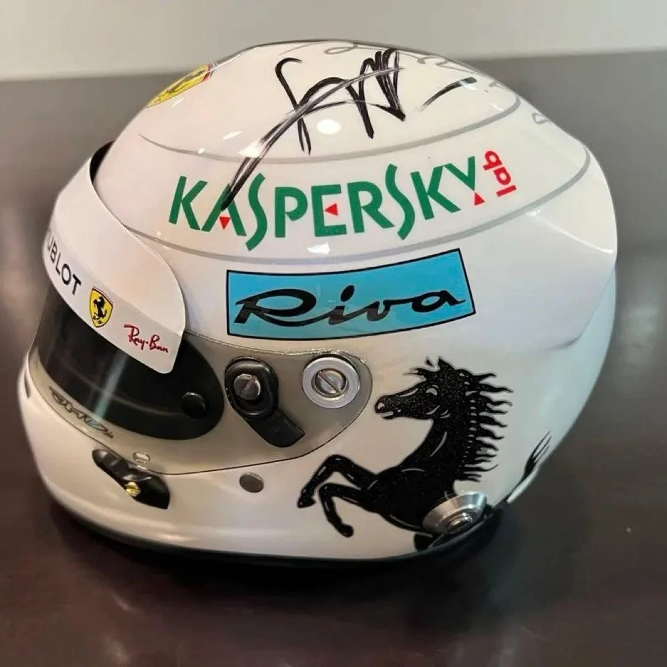 Rare F1 Ferrari Sebastian Vettel autographed 1/2 scale Helmet Kaspersky with box - Image 3 of 4