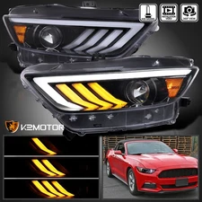 Jet Blk Fits 2015-2022 Ford Mustang HID Type Projector Headlights Sequential LED