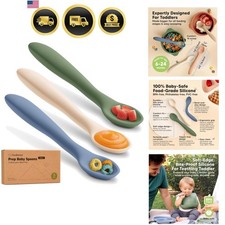 Silicone Baby Spoons, Self Feeding 6-12 - 3-Pack Baby Weaning Eating Utensil...