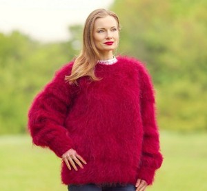 red fluffy jumper