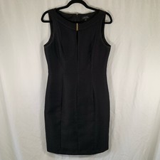 Tahari Knee Length Dress Women's 6 Black Textured Sleevless Round Neck Office