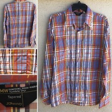 Vintage Plaid Shirt Super Thin 70s 1970s Hippy JC Penney Size L