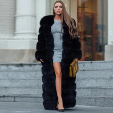 Black Real Fox Fur Coat for Women Winter Natural Fur Overcoat Fashion Fur Jacket
