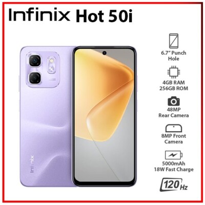 (New) Infinix Hot 50i 4GB+256GB PURPLE Dual SIM Unlocked Android Mobile Phone