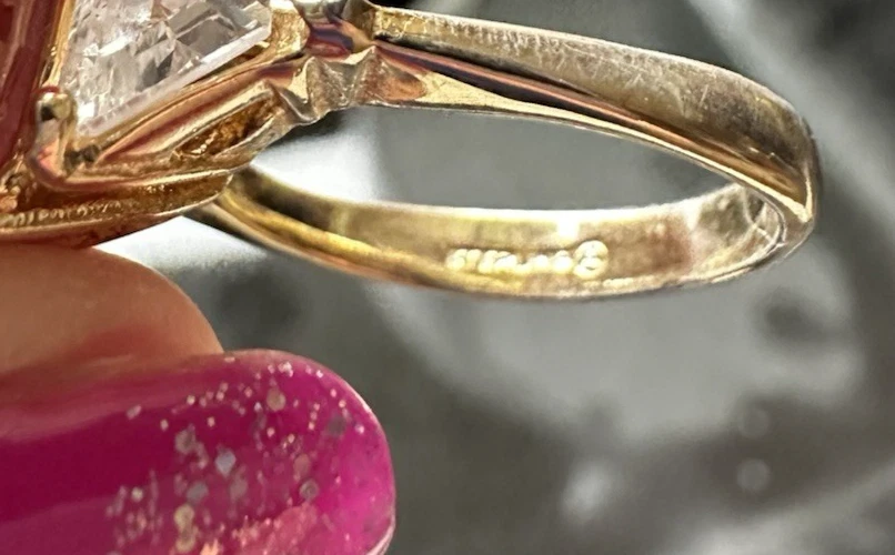 Anillo de hielo rosa de plata de ley tres piedras con detalles blancos circonita cúbica talla 6,5 HSN Foto 4 de 4