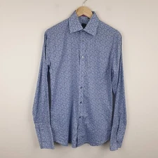 Paul Smith Floral Shirt Men 15.5 Blue Collared Long Sleeve Button Up French Cuff