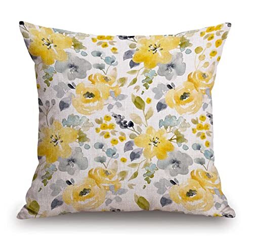 Throw Pillow Cover Black Floral Watercolor Bright Summer Pattern Yellow and B...-image
