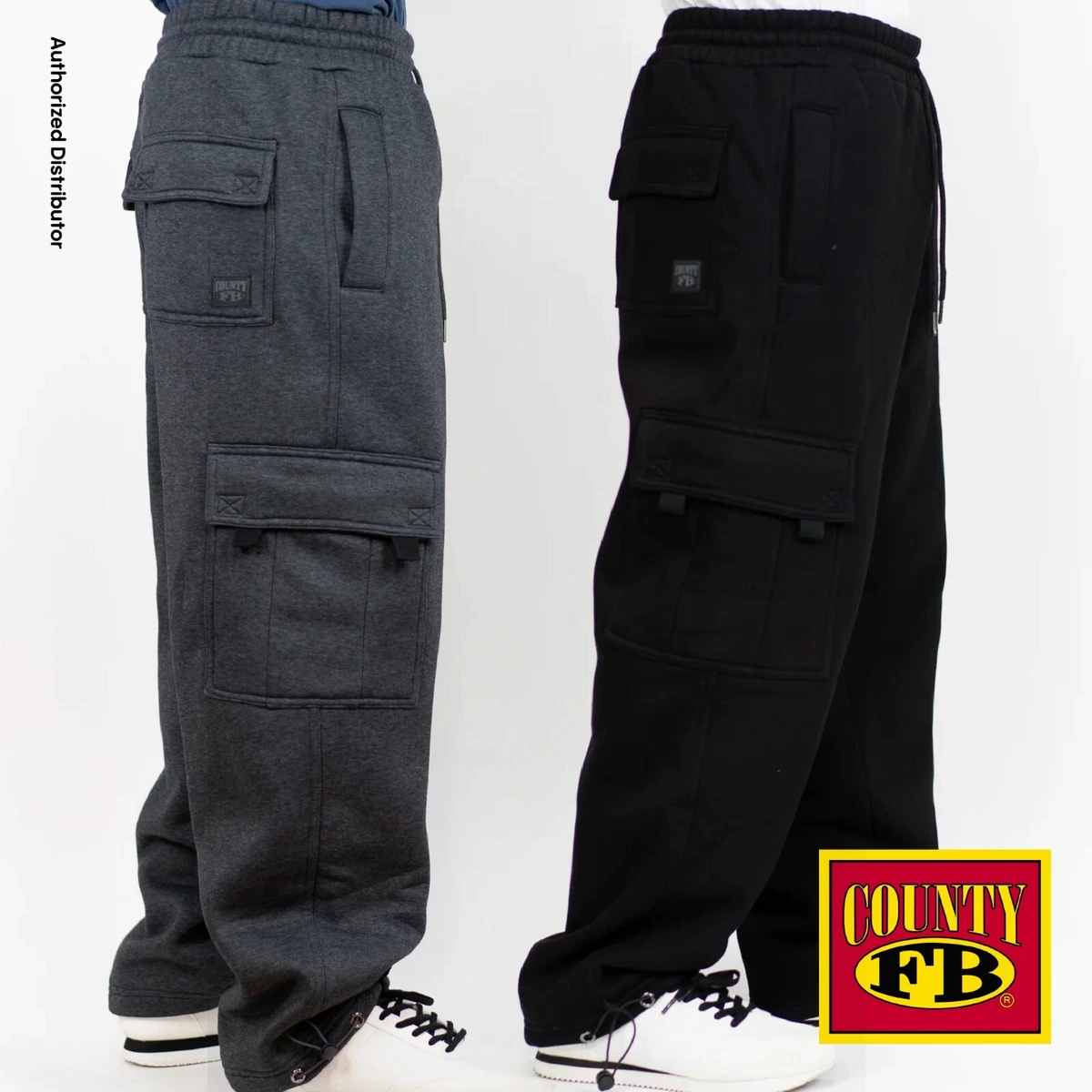 FB COUNTY MENS HEAVYWEIGHT FLEECE CARGO SWEATPANTS JOGGER PANTS HIP HOP HAREM