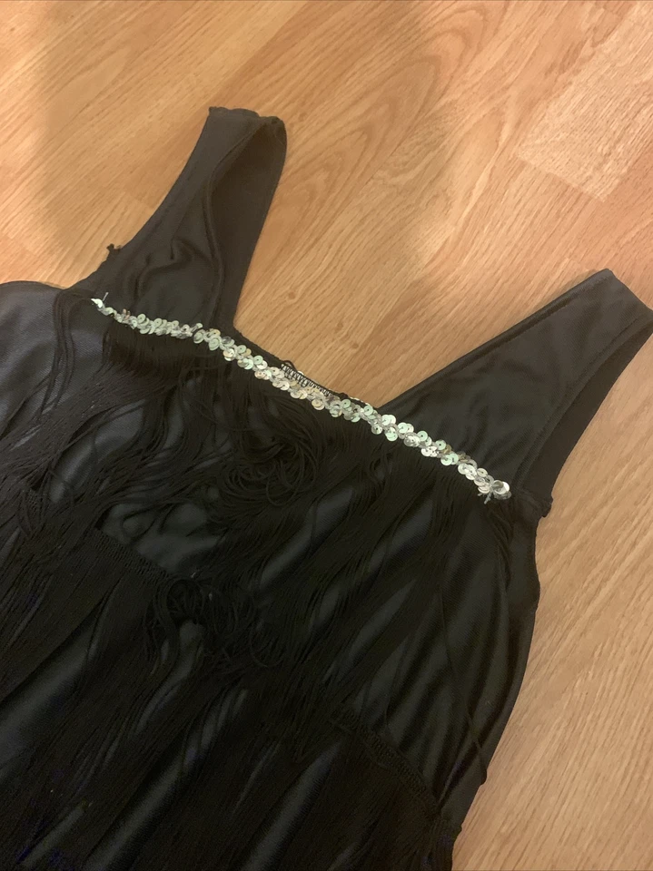 女士性感黑色 1920 年代 Flapper 女孩花式礼服服装 - 尺寸 Sm - 状况良好 — 第 3/4 张图片