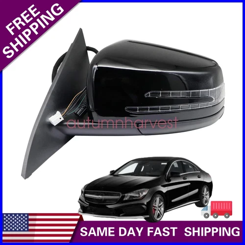 BLACK LEFT DRIVER MIRROR WITH BLIND SPOT FIT FOR mercedes 2014-2018 CLA250 CLA45