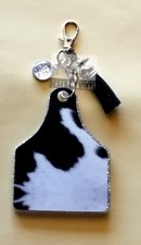 Black cowhide cattle tag keychain. Western keychain with cowhide.