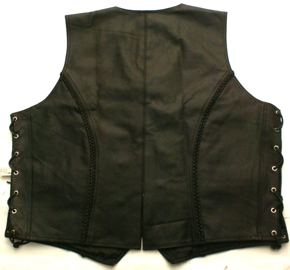 Байкерский черный кожаный мотоциклетный жилет на кнопках/кружевах, женский 4XL, Alpha Cycle Gear, НОВЫЙ - Изображение 2 из 3