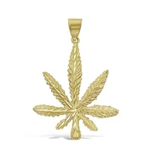 Marijuana Leaf Pendant 10k Yellow Gold Cannabis Weed Pot Charm 2.3 inch