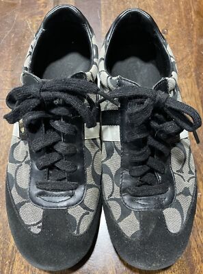Coach Joss Sneakers Lace-Up Signature Logo Monogram Suede Black Womens 8M 