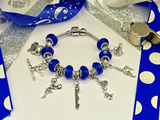 Homecoming Cheerleader European Style Adjustable Charm Bracelet with Blue Beads