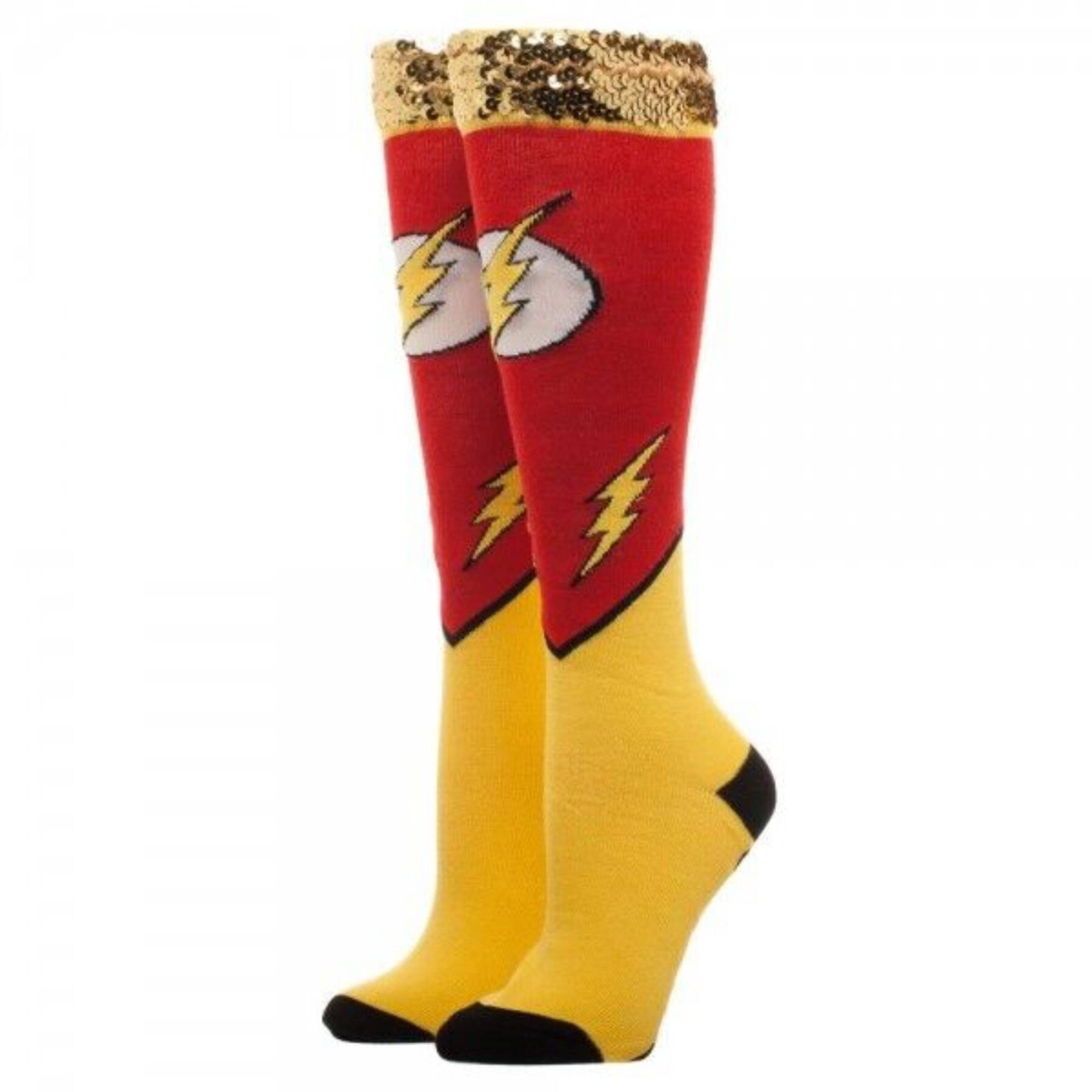DC Comics The Flash Women's Knee High Socks w/ Sequin Cuff 1 Pair Red Cute Gift