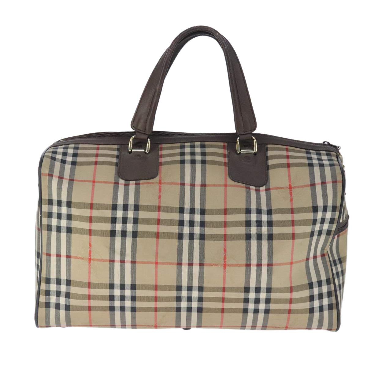 良品 Burberrys ボストンバッグ チェック 大容量 ビンテージ ポーチ Burberrys Nova Check Boston Bag Canvas Leather Beige Auth