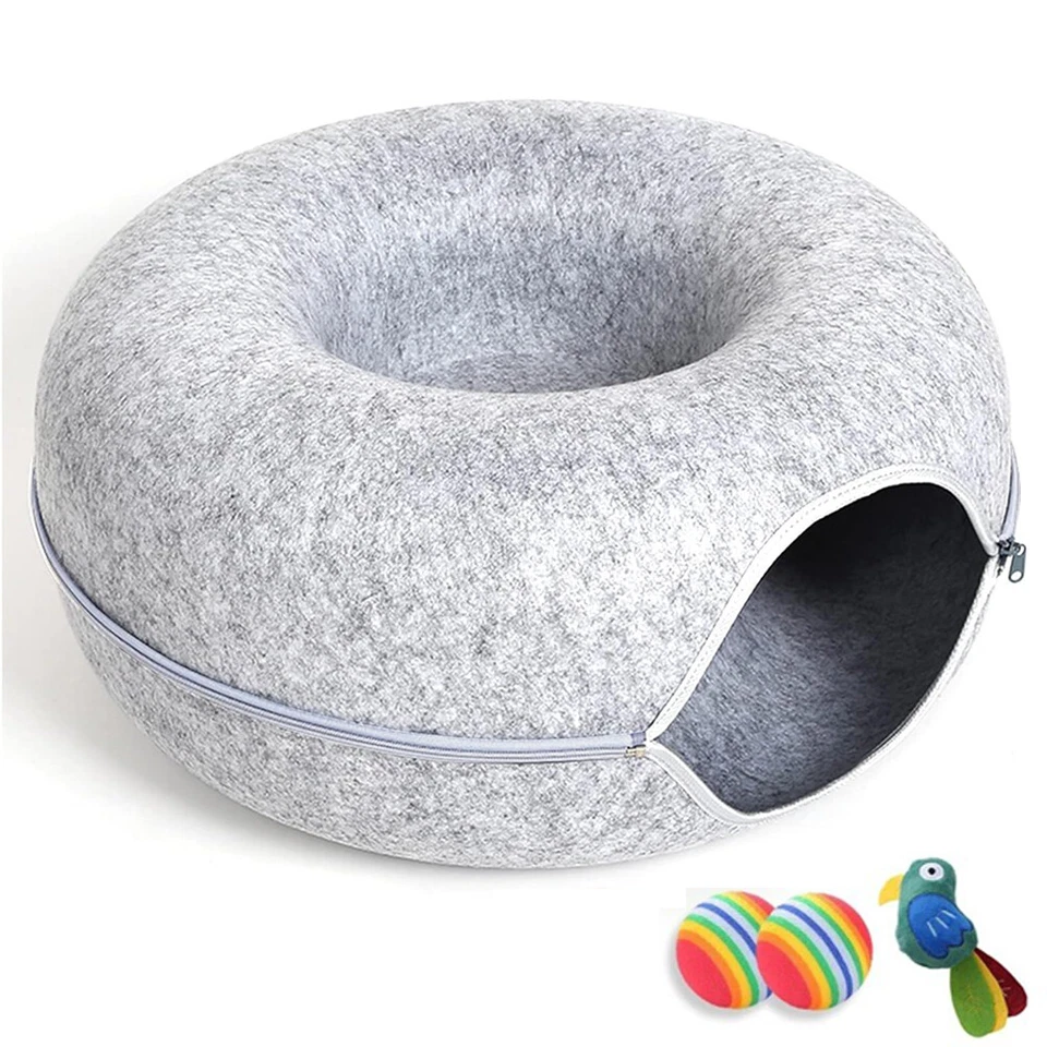 Cat Tunnel Bed Cave Toy Interactive Cat Bed Donut Tube 24x24x11'' with 3 Toys - Image 3 of 4