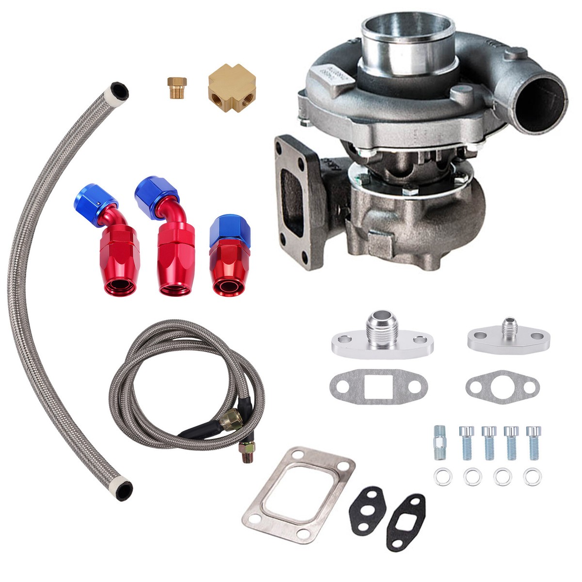 T3/T4 T04E TURB0CHARGER UNIVERSAL TURBO KIT 400+HP W/ OIL RETURN+