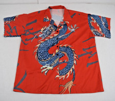 Vintage Leisure Shirt Big Dragon Print Size XL 90s Red Orange Front Back Poly
