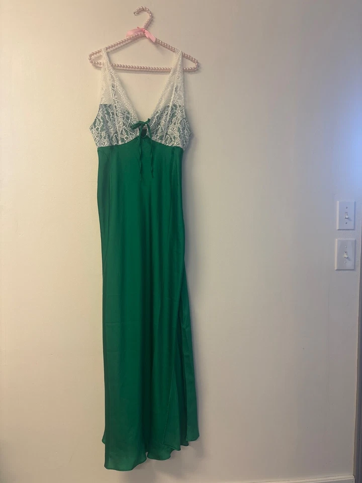 Vestido Free People Talla Pequeña Sin Mangas Verde Blanco Encaje Cabaña Campesino Sexy Romántico Foto 3 de 4