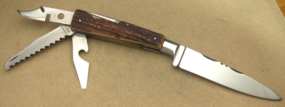 Cuchillo Deportista Vintage Austriaco Inoxidable Multi-Hoja Manijas Ciervo - Uso Ligero Foto 3 de 4