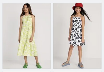 Old Navy Girls Fit & Flare Navy Floral Cami Dress Tiered Maxi Green Palm  Small | eBay