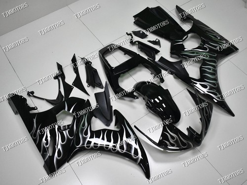 Fit for 03-04 YZF R6 Black Silver Flame ABS Injection Bodywork Fairing Panel Kit - Picture 1 of 9