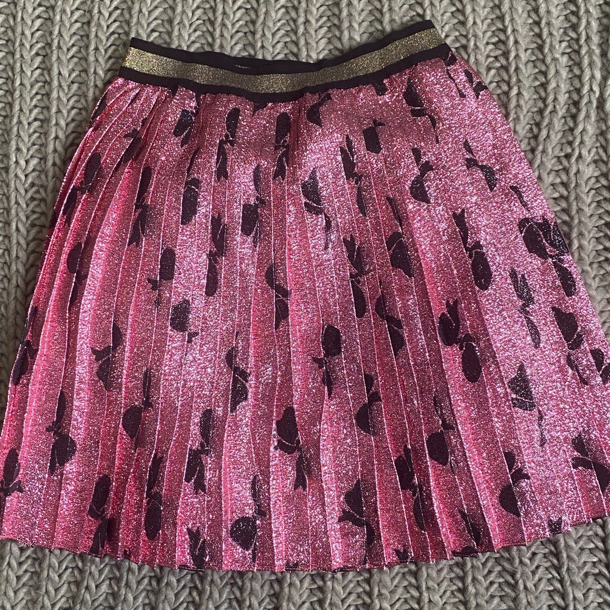 Gucci Bow Pleated Silk Metallic Skirt Silk Lurex Pink Black Gucci Bow Pleated Silk Metallic Skirt Silk Lurex Pink Black