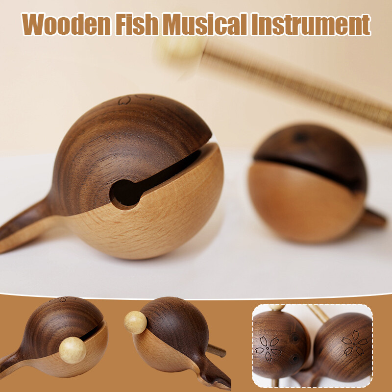 Traditional Wooden Fish Percussion Instrument - Buddhist Temple Block With Silk Cushion For Meditation & Music