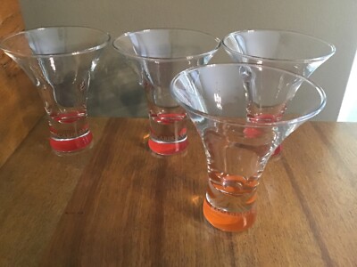 4 - BACARDI Red & Orange Bar Glasses ~Bacardi Razz~ Bacardi O~ 