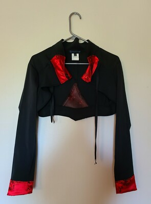 PLASTIK WRAP brocade Black Red Cropped Jacket bolero shrug Goth Cyber Punk M