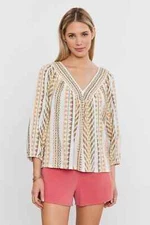 VELVET By Graham & Spencer Lillian Jacquard V Neck Top Multi S $145 H2