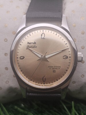 Beautiful Men's HMT Janta Parashock Mechanical Wind 17J Watch Golden Dial
