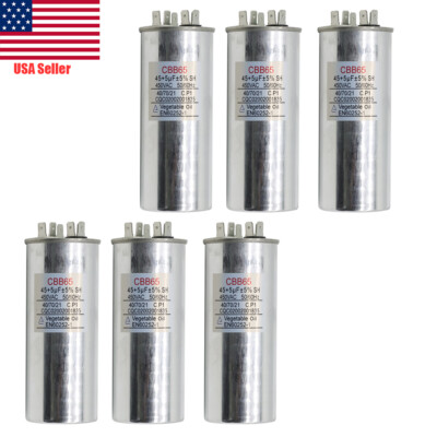 6Pcs Dual Run AC Capacitor 45+5 MFD µF 370-440VAC 50/60Hz 5% HVAC