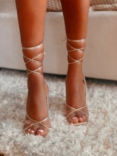 Clear Perspex Strappy Lace up Open Toe 