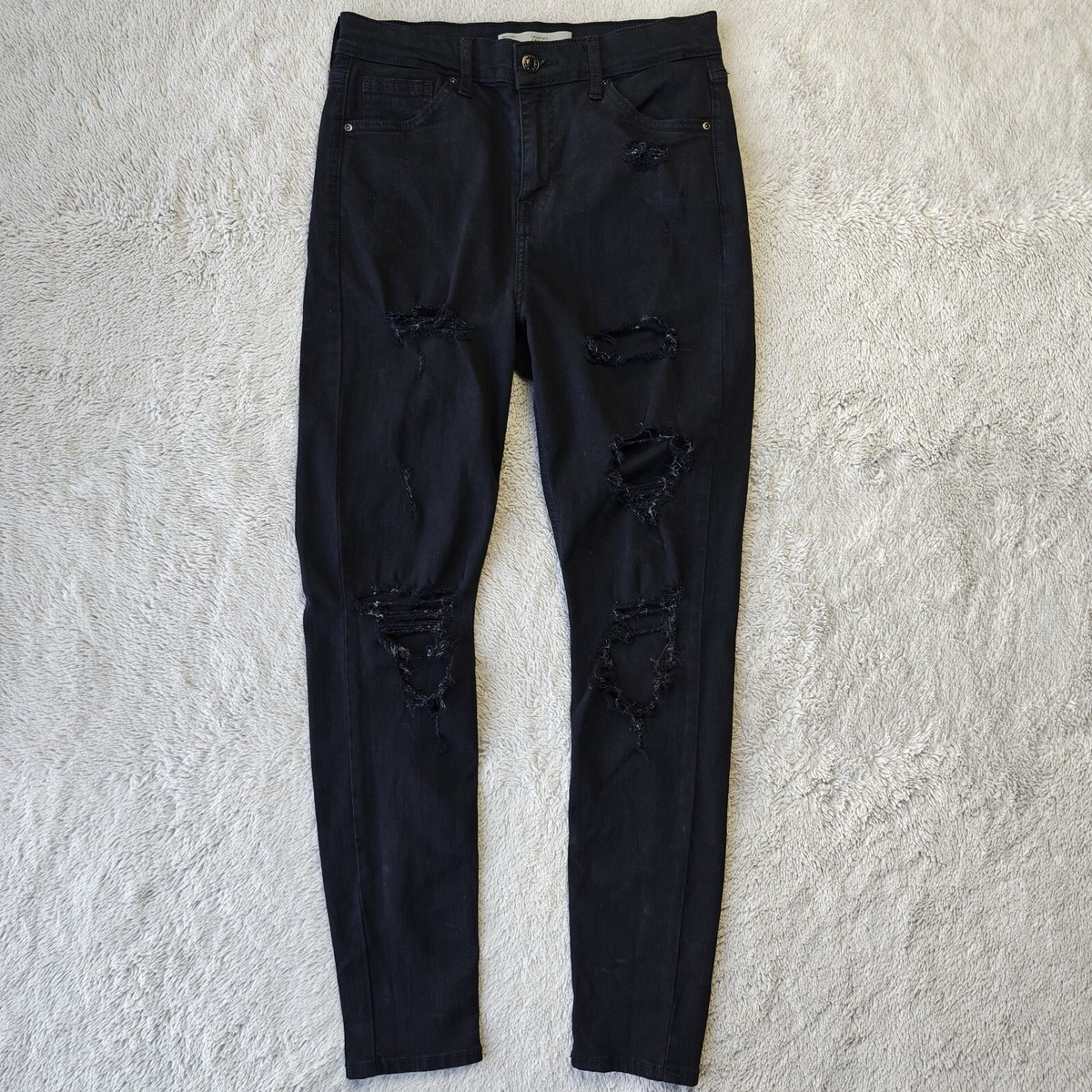 Topshop Moto Jamie Ripped Jeans Women's 30x30 Black Skinny Destructed Alt  Goth - Main Image