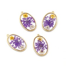 4PCS Gold Tone Real Dried Daffodil Flower Resin Oval Charm Pendant Supply GBY07