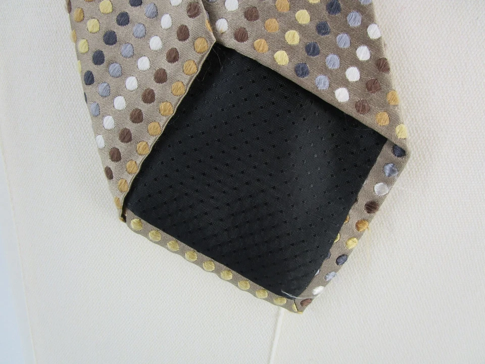 Corbata para hombre Geoffrey Beene marrón a lunares 58,5" de largo 3,75" de ancho 100 % seda preppy Foto 3 de 4