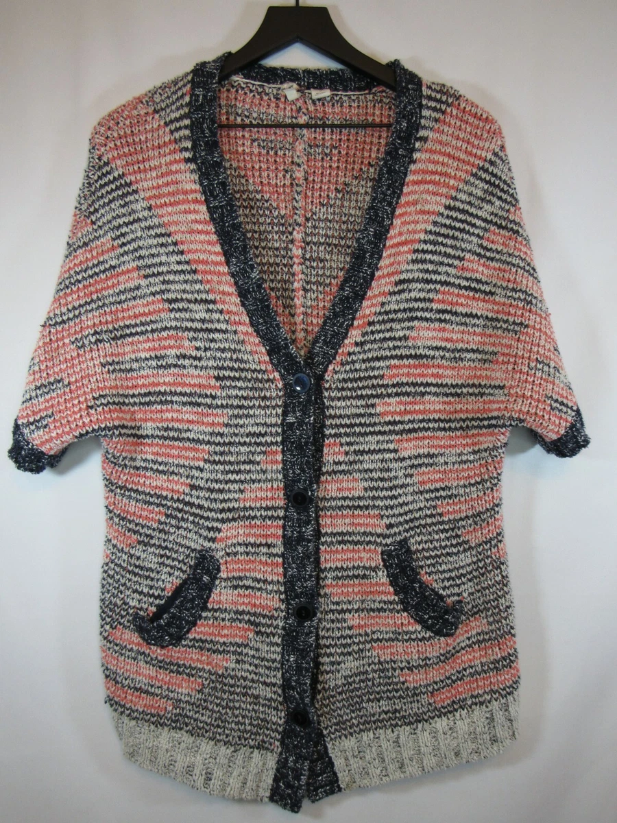 Moth Anthropologie Blue Pink Short Sleeve Oversized Cardigan Sweater Women  XS | eBay