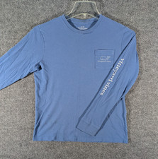 Vineyard Vines Shirt Youth L 16 Blue Long Sleeve Pocket Tee Whale Logo Cotton