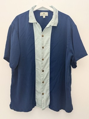 Vintage Island Shores XXL 100% Silk Hawaiian Shirt Blue