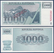 SLOWENIEN / SLOVENIA 1000 Tolarjev Specimen (1992)  UNC  P.9s1