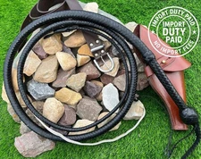 Black Indiana Jones Bullwhip - 3ft to 14ft - in Kangaroo/ Cowhide/ Goat Leather.