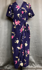 Safe Silk By Adrianna Papell Womens Floral Wrap Dress 100% Silk Navy Floral 10 P