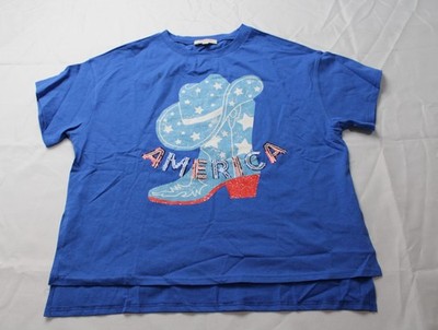 Peach Love Women's Patriotic America Hat & Boots Printed T-Shirt JT8 Blue Small