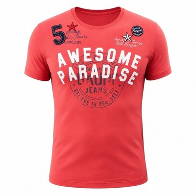 Gaudi Jeans Men s T-Shirt M Red 100% Cotton Logo Slogan Short Sleeve