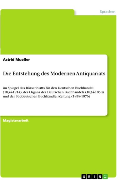 Die Entstehung Des Modernen Antiquariats (Buch)-image