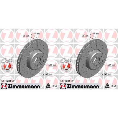 2x ZIMMERMANN SPORT BREMSSCHEIBEN 348mm GELOCHT VORNE passend für BMW 5 6